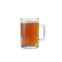 Frothy mug of amber beer sits against plain background, showcasing its rich color and inviting appearance. glass mug highlights beverage clarity and effervescence png