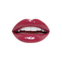 Glossy red lips with bright smile, showcasing white teeth against transparency background. vibrant lipstick adds bold and glamorous touch, emphasizing beauty and confidence png