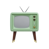 Vintage green television with wooden legs and retro design evokes nostalgia. classic style features rounded screen and manual dials, reminiscent of mid 20th century aesthetics png