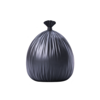 Black plastic garbage bag tied at top, isolated on transparency background, used for waste disposal and household trash png