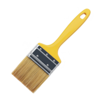 Yellow handled paintbrush with synthetic bristles is isolated on transparency background, ideal for painting projects png