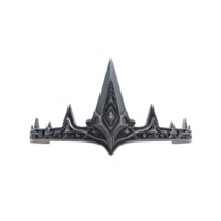 Detailed, ornate black crown with sharp, pointed edges and intricate designs, evoking sense of power and elegance. crown dark color and elaborate patterns suggest regal and mysterious aura png