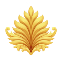 Ornate golden leaf design with intricate details and symmetrical pattern, often used in decorative art and design. elegant curves and rich color evoke sense of luxury and sophistication png