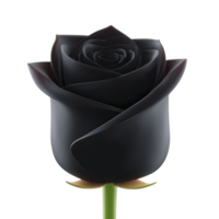 Single black rose with green stem stands elegantly against transparency background, symbolizing mystery and elegance. petals are smooth and velvety, creating striking contrast png