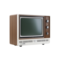 Vintage television with wooden frame and retro design evokes nostalgia. TV features classic screen and manual dials, reminiscent of mid 20th century home entertainment png