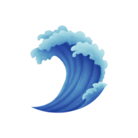 Stylized illustration of blue ocean wave with white frothy crest, capturing dynamic motion and energy of sea. wave is depicted in smooth, flowing design, evoking sense of power and fluidity png
