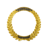 Golden laurel wreath with intricate detailing symbolizes victory and achievement. circular design is adorned with textured leaves, creating elegant and timeless appearance png