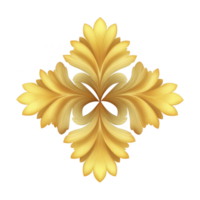 Golden ornamental design with intricate leaf patterns, creating symmetrical and elegant motif. design features luxurious and decorative style, perfect for embellishments png
