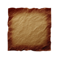 Aged parchment paper with textured surface and burnt edges, evoking vintage and rustic feel. warm brown tones and irregular shape add to its antique appearance png
