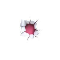 Jagged hole is torn through white surface, revealing vibrant pink background. edges of hole are sharp and irregular, creating dramatic contrast png