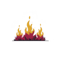 Stylized illustration of campfire with vibrant yellow and orange flames rising from red embers, set against transparent background. design is simple and artistic, evoking warmth and coziness png