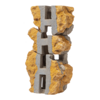 Stack of three concrete blocks with rough, broken texture, each featuring letter H cutout, creating industrial and artistic appearance png