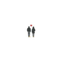 Couple walking hand in hand with red heart above them, symbolizing love and togetherness. minimalistic design emphasizes romance and connection in simple, artistic way png