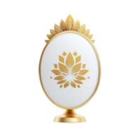 Decorative golden frame with intricate lotus design stands elegantly, showcasing blend of luxury and artistry. ornate details and reflective surface add touch of sophistication png