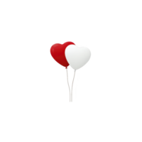 Two heart shaped balloons, one red and one white, float together on strings, symbolizing love and celebration. simple and joyful design evokes feelings of romance and happiness png