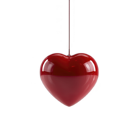 Shiny red heart shaped pendant hangs elegantly against plain background, symbolizing love and affection. glossy surface reflects light, adding touch of romance and charm png