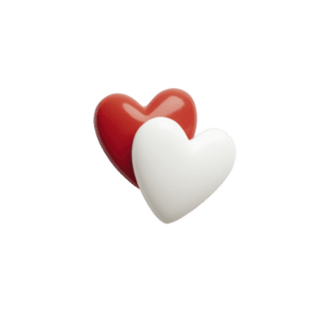 Due lucido cuore sagomato oggetti, uno rosso e uno bianca, siamo intrecciate, simboleggiante amore e unità. liscio, brillante superfici riflettere luce, valorizzare loro vivace e elegante aspetto png