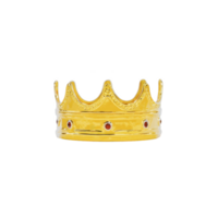 Shiny golden crown with red gemstones, symbolizing royalty and power, isolated on transparency background. crown features classic design with pointed arches and intricate detailing png