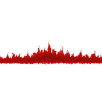 Vibrant red city skyline silhouette emerges from smoky haze, creating dramatic and artistic urban scene. contrast between transparency background and vivid red enhances mysterious atmosphere png