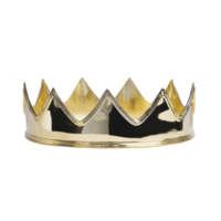 Shiny gold crown with pointed tips, symbolizing royalty and power, is displayed against plain background. crown reflective surface adds touch of elegance and grandeur png