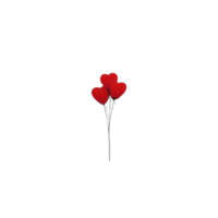 Three red heart shaped balloons on single silver stick create romantic and whimsical display against plain background. Perfect for Valentine Day or love themed occasions png