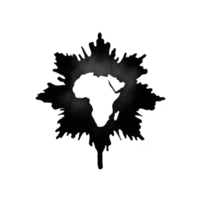 Black silhouette of African continent is creatively integrated into starburst design, symbolizing unity and strength. bold contrast and abstract style evoke sense of empowerment and pride png