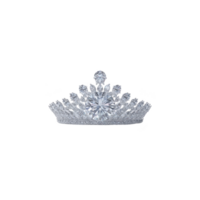 Sparkling diamond tiara with intricate design, featuring large central gemstone surrounded by smaller diamonds, set in silver metal base. elegant piece exudes luxury and sophistication png