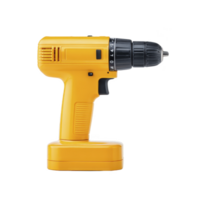 Yellow cordless drill with black chuck and adjustable settings, designed for efficient drilling and screwing tasks. tool is compact and portable, ideal for home improvement projects png