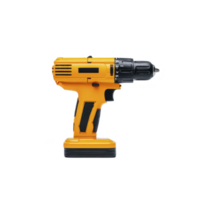 Bright yellow cordless power drill with black grip and adjustable settings, designed for efficient drilling and screwing tasks. Ideal for home improvement and construction projects png