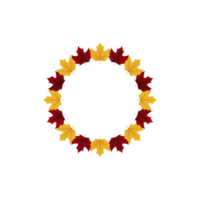 Circular wreath made of alternating red and yellow autumn leaves, creating vibrant and festive design. leaves are arranged symmetrically, forming perfect circle png