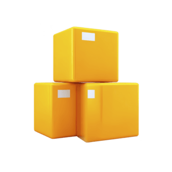 tre ljus gul kartong lådor är staplade i pyramid bildning, varje terar små vit märka. lådor är isolerat på genomskinlighet bakgrund, skapande rena och minimalistisk se png