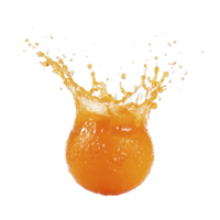 Vibrant orange splashes with dynamic energy, creating burst of juice droplets in mid air against clean background. image captures freshness and vitality of citrus fruit png