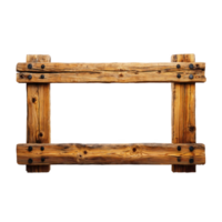 Rustic wooden frame with natural finish and visible grain, featuring metal accents and rectangular shape, perfect for home decor or art display png