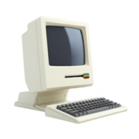 Vintage computer with beige monitor and keyboard evokes nostalgia for early technology. classic design features CRT screen and floppy disk drive, symbolizing retro computing png