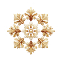 Ornate golden floral design with intricate leaf patterns and central flower, set against transparency background, showcasing elegance and symmetry png
