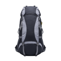 Large, durable hiking backpack with multiple compartments and adjustable straps, designed for outdoor adventures and travel. backpack features sleek black and gray design png