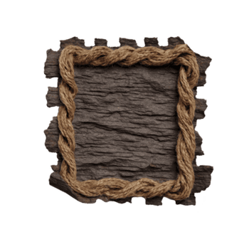 rustico di legno telaio con strutturato superficie è delimitato di contorto corda, la creazione di naturale e terroso design. combinazione di legna e corda evoca senso di calore e semplicità png