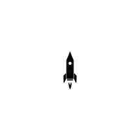 Simple black rocket icon is depicted on transparent background, symbolizing space exploration and innovation. minimalist design conveys sense of adventure and progress png