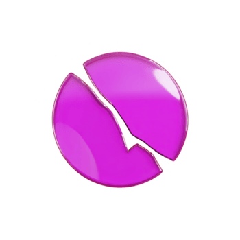 Shiny, broken pink sphere with glossy surface is split into two pieces, creating striking visual contrast against transparency background. image conveys sense of fragmentation and intrigue png