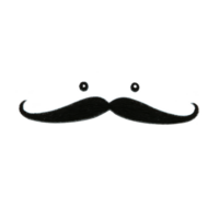 Playful black mustache illustration with two small dots above it, resembling simple face. design is minimalistic and humorous, often used for decorative or novelty purposes png