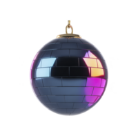 Shiny disco ball ornament with colorful reflections, featuring mosaic pattern and metallic hook for hanging. vibrant colors create festive and lively atmosphere png