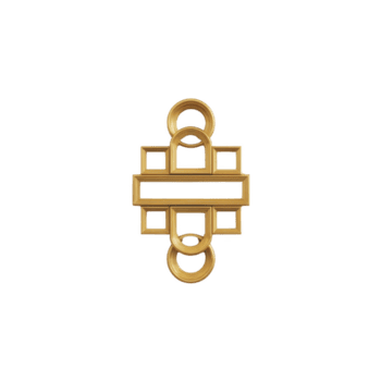 Gold geometric pendant with symmetrical design featuring circles and rectangles, creating elegant and modern look. pendant intricate pattern adds touch of sophistication png