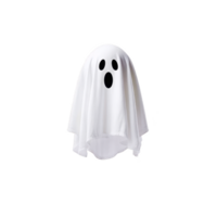 Floating white ghost costume with simple, spooky face on transparency background, perfect for Halloween themes png