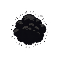 Cartoon style explosion with cloud of smoke and debris, depicted in grayscale, conveys dynamic and energetic effect. illustration is simple yet expressive png