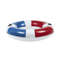 Colorful inflatable pool float with red, white, and blue sections, featuring handles for easy carrying. Perfect for summer relaxation and water fun png