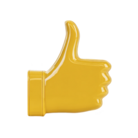 Shiny yellow thumbs up icon with glossy finish, symbolizing approval or agreement. 3D design adds modern touch, making it suitable for digital communication or social media use png