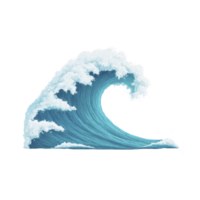 Stylized illustration of large ocean wave with frothy white foam, capturing dynamic movement and energy of sea. wave is depicted in shades of blue, emphasizing its power and beauty png