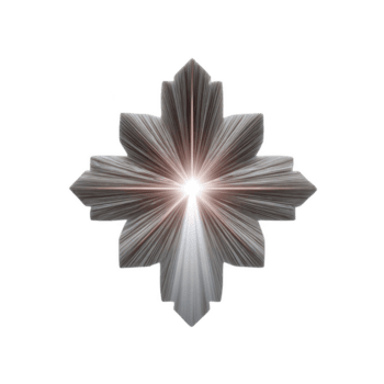 Radiant, symmetrical starburst design with glowing center and metallic, textured rays on transparency background. intricate pattern creates sense of depth and elegance png