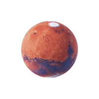 Detailed image of planet Mars, showcasing its reddish surface and polar ice cap, isolated on transparency background. planet surface features craters and valleys png