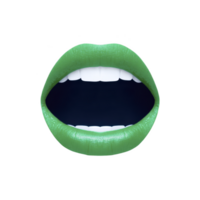 Vibrant image of green lips with wide open mouth, showcasing white teeth against transparency background. bold color and contrast create striking visual effect png